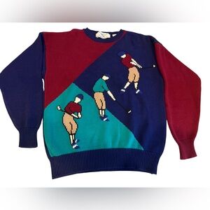 Vintage Austin Reed Links Collection Golfer Intarsia Cotton Sweater Size M